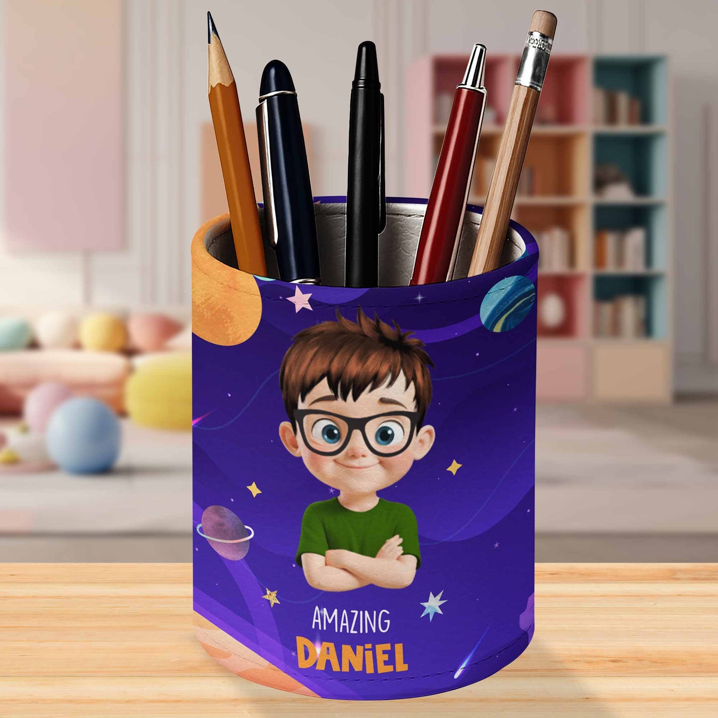 Amazing {Name} With Cartoon Character, Stars And Planets