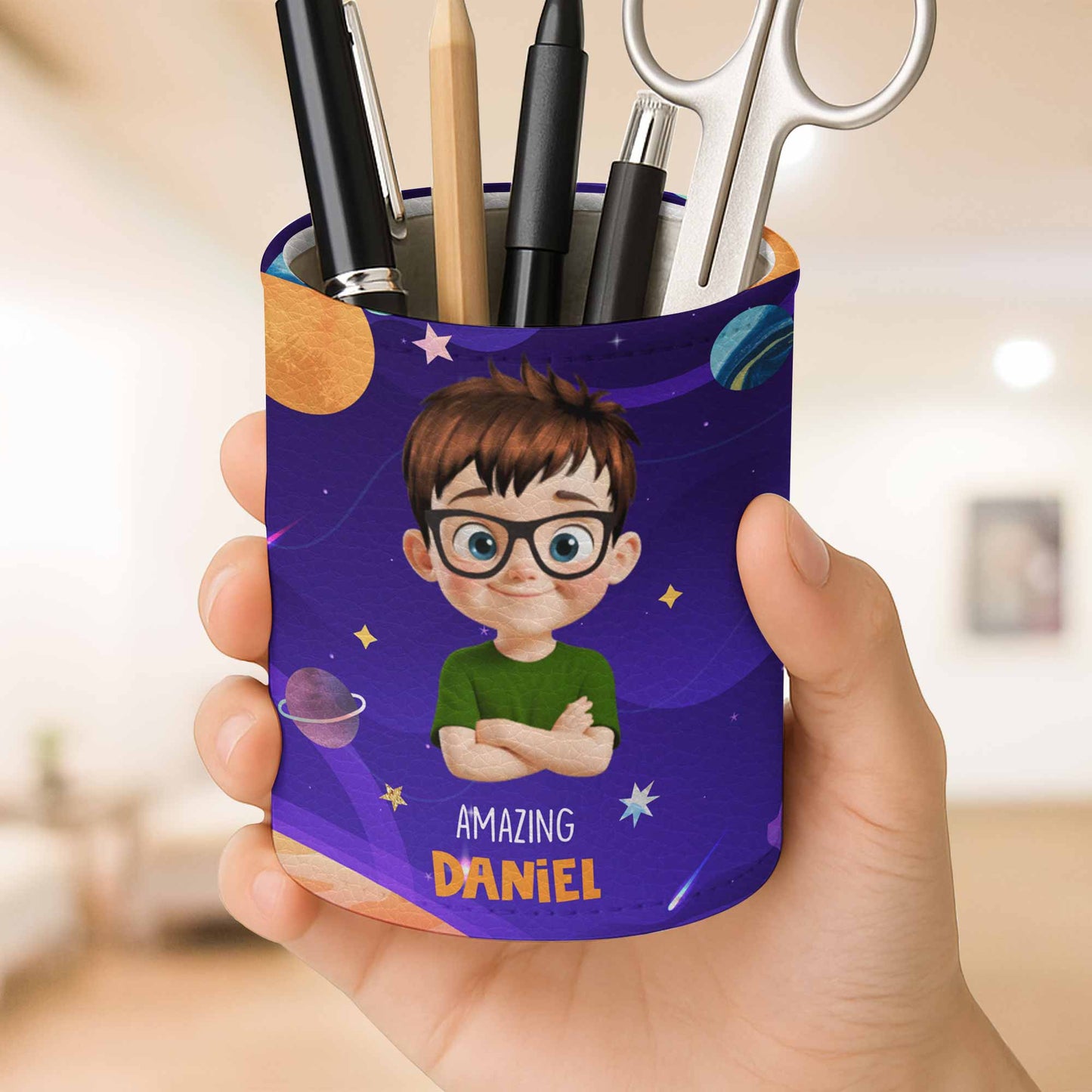 Amazing {Name} With Cartoon Character, Stars And Planets