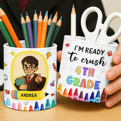 Je suis prêt à réussir ma 4e année avec des livres et des fournitures scolaires - Porte-stylo personnalisé - GRK056_PENH