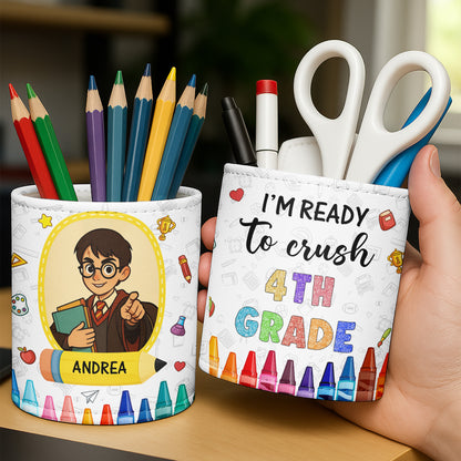 Je suis prêt à réussir ma 4e année avec des livres et des fournitures scolaires - Porte-stylo personnalisé - GRK056_PENH