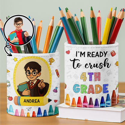 Je suis prêt à réussir ma 4e année avec des livres et des fournitures scolaires - Porte-stylo personnalisé - GRK056_PENH