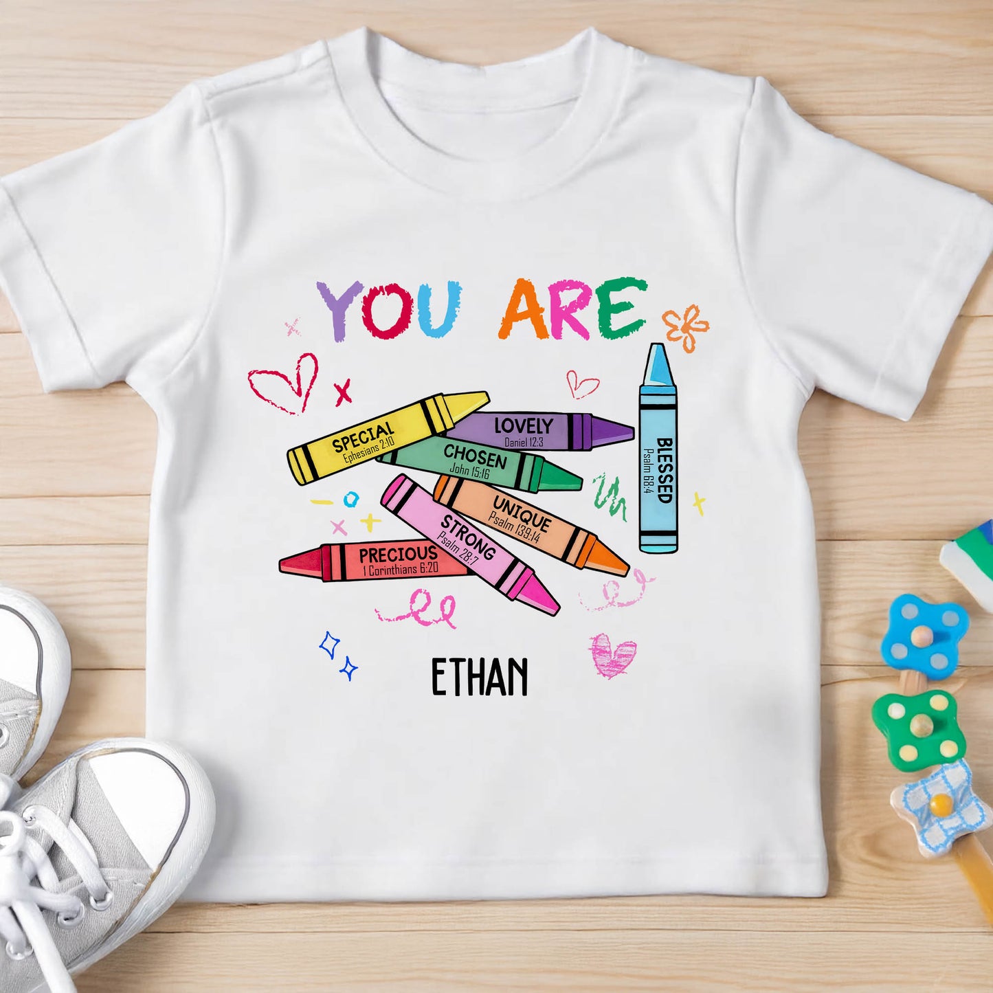 You Are Special Lovely Strong Unique, Crayons Markers Hearts Tee