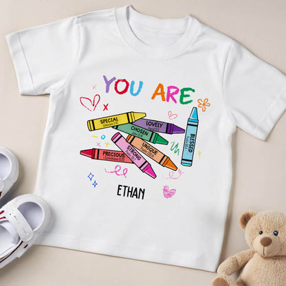 You Are Special Lovely Strong Unique, Crayons Markers Hearts Tee