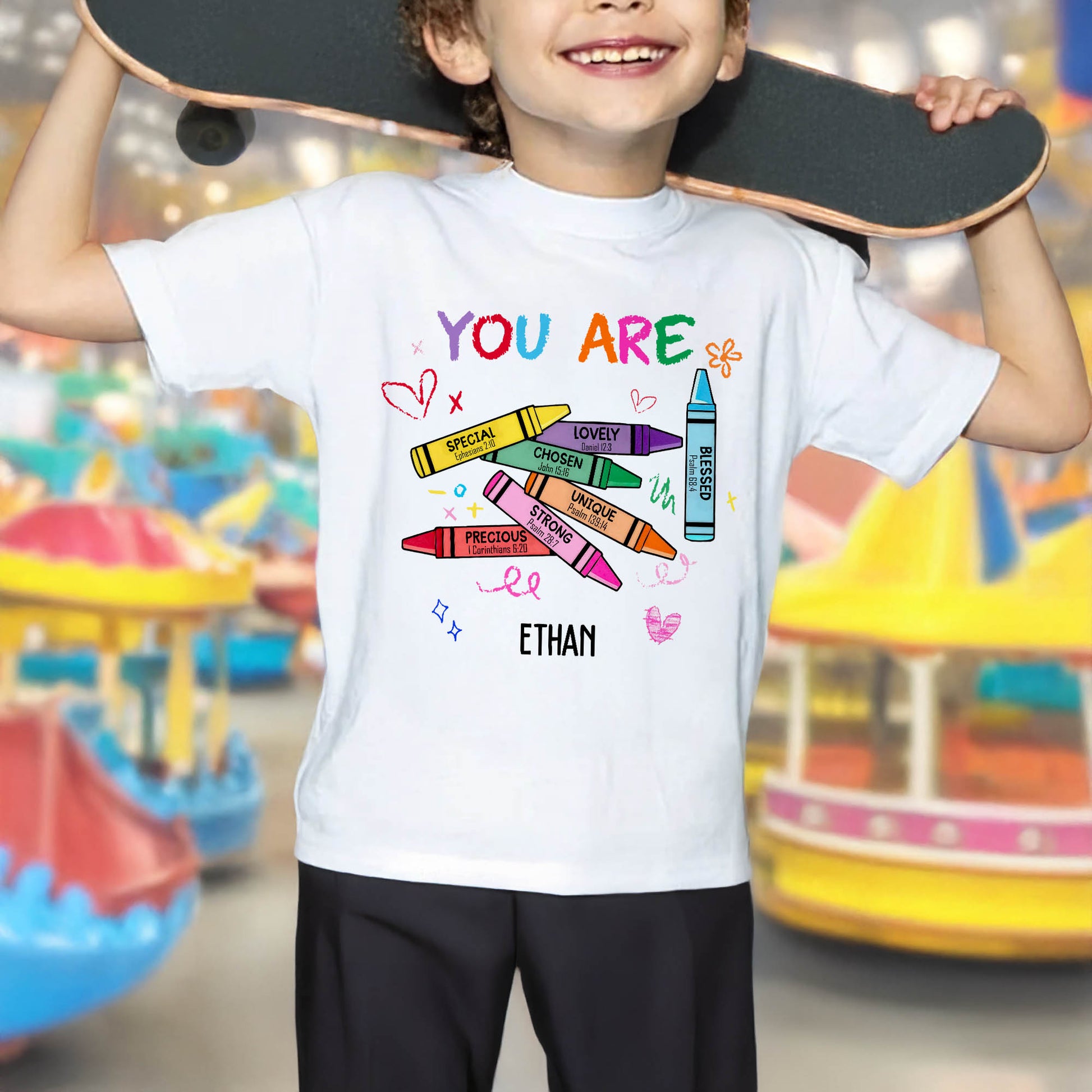 You Are Special Lovely Strong Unique, Crayons Markers Hearts Tee