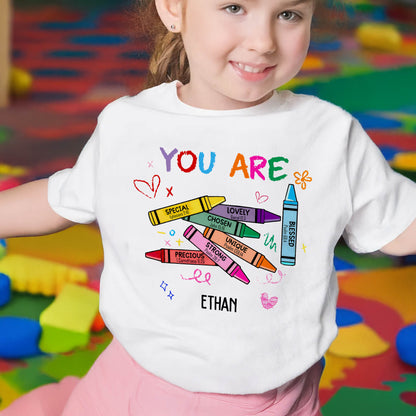 You Are Special Lovely Strong Unique, Crayons Markers Hearts Tee