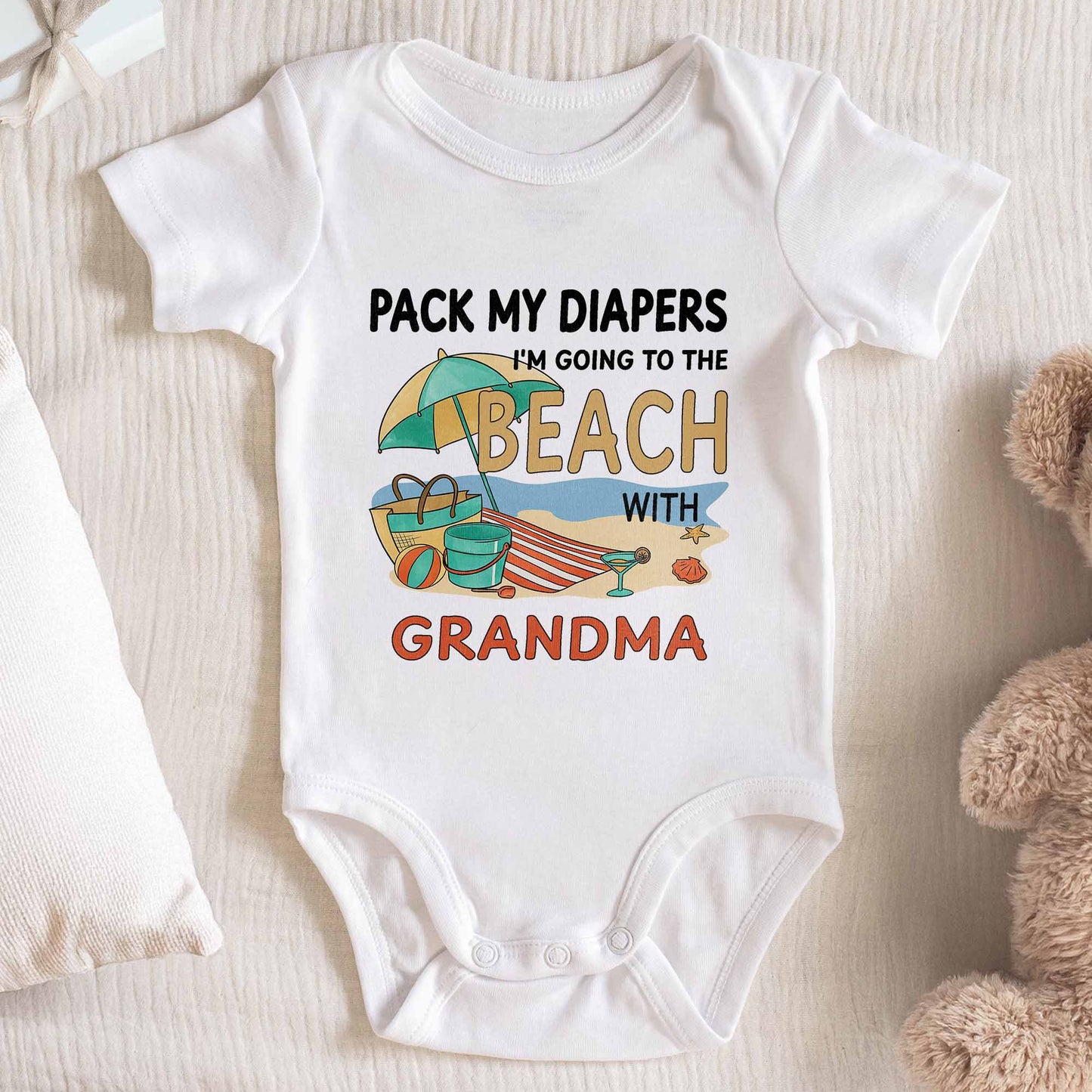 Pack My Diapers Going to the Beach With Umbrella and Shell