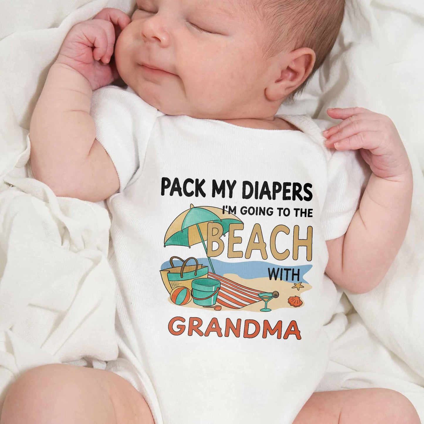 Pack My Diapers Going to the Beach With Umbrella and Shell