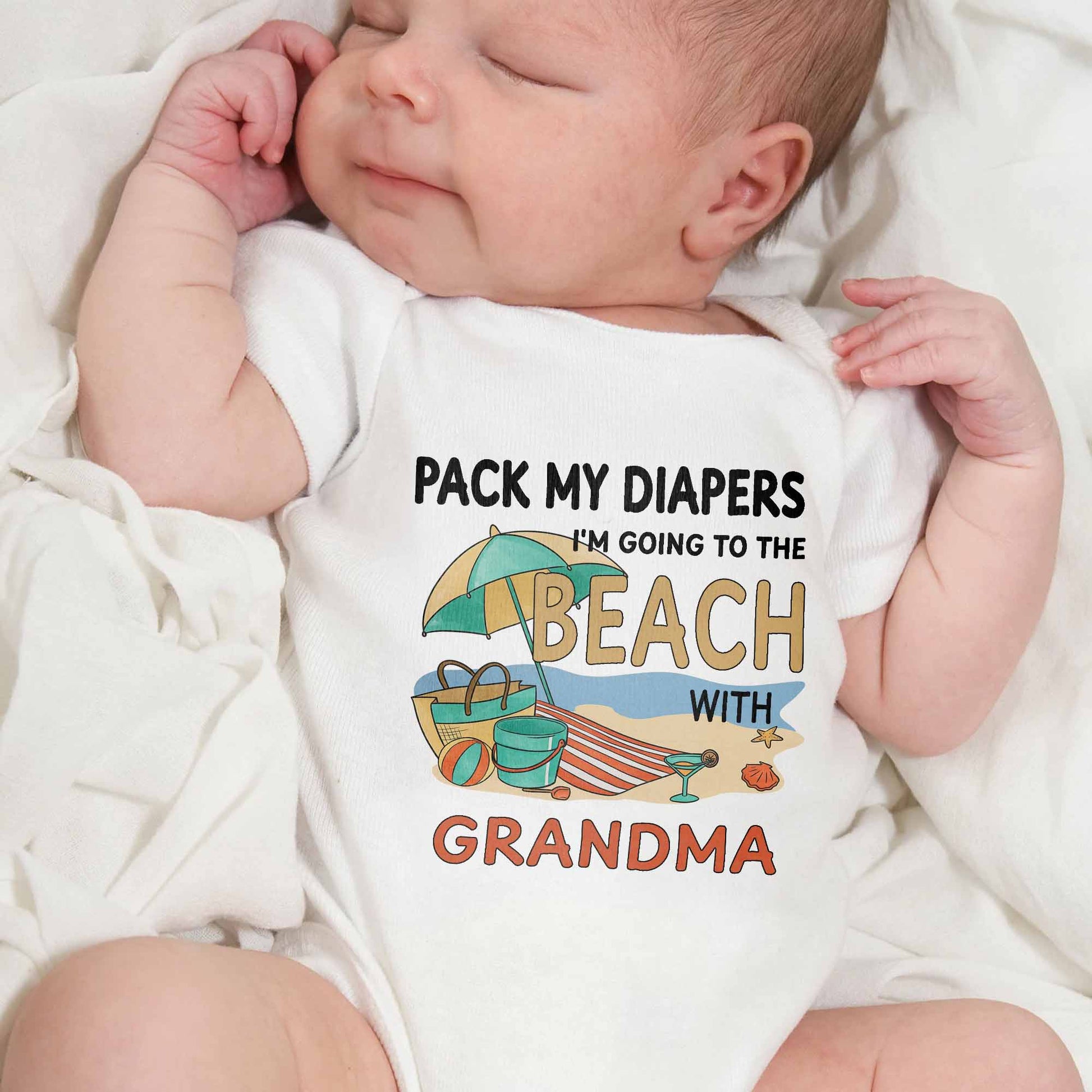 Pack My Diapers Going to the Beach With Umbrella and Shell