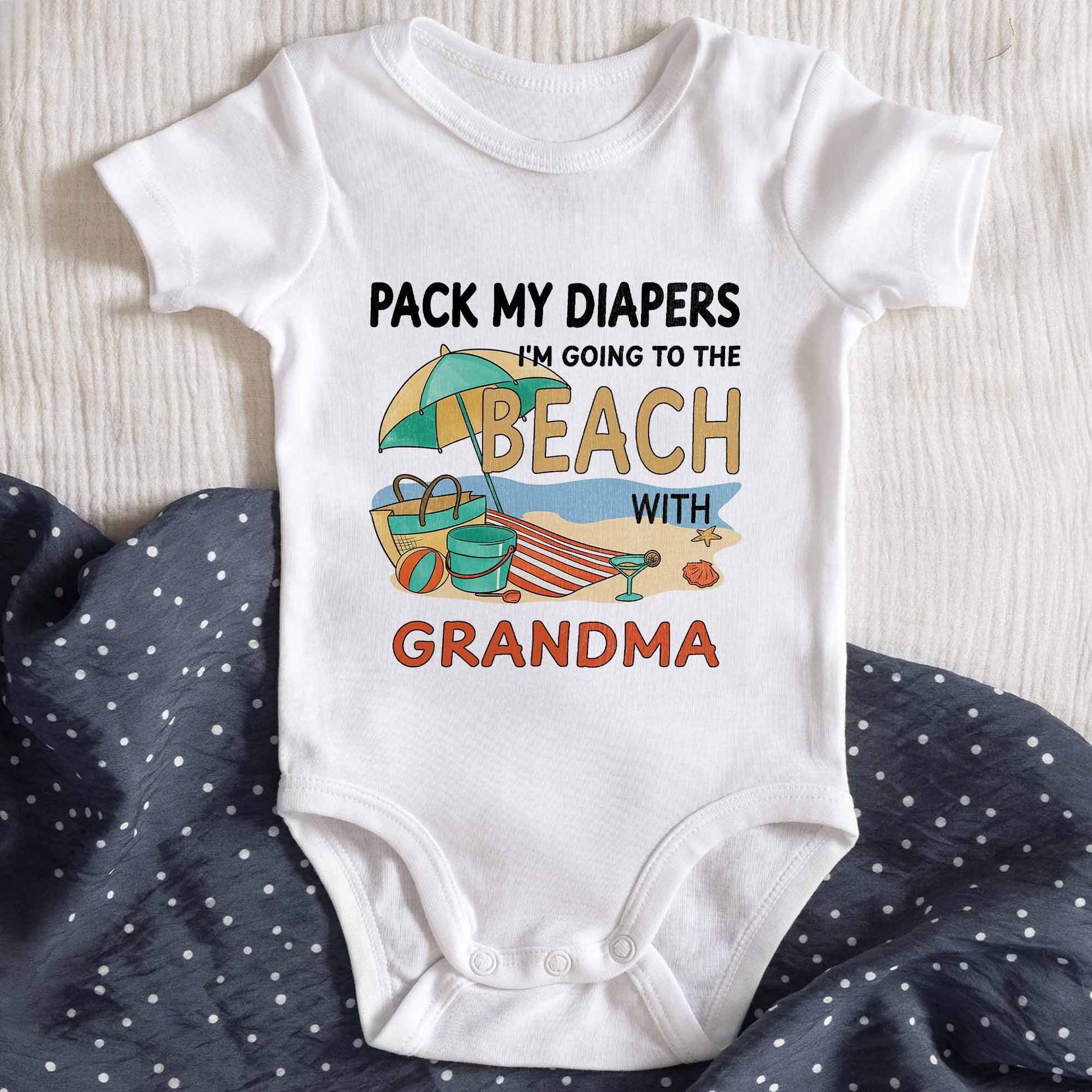 Pack My Diapers Going to the Beach With Umbrella and Shell