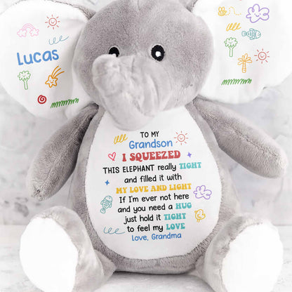 To My Grandson, Feel My Love Elephant With Hearts And Stars - Personalized Elephant Stuffed Animal, Elephant Doll - GRK085_ELEA