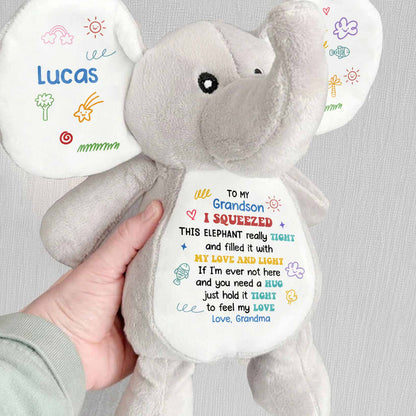 To My Grandson, Feel My Love Elephant With Hearts And Stars - Personalized Elephant Stuffed Animal, Elephant Doll - GRK085_ELEA