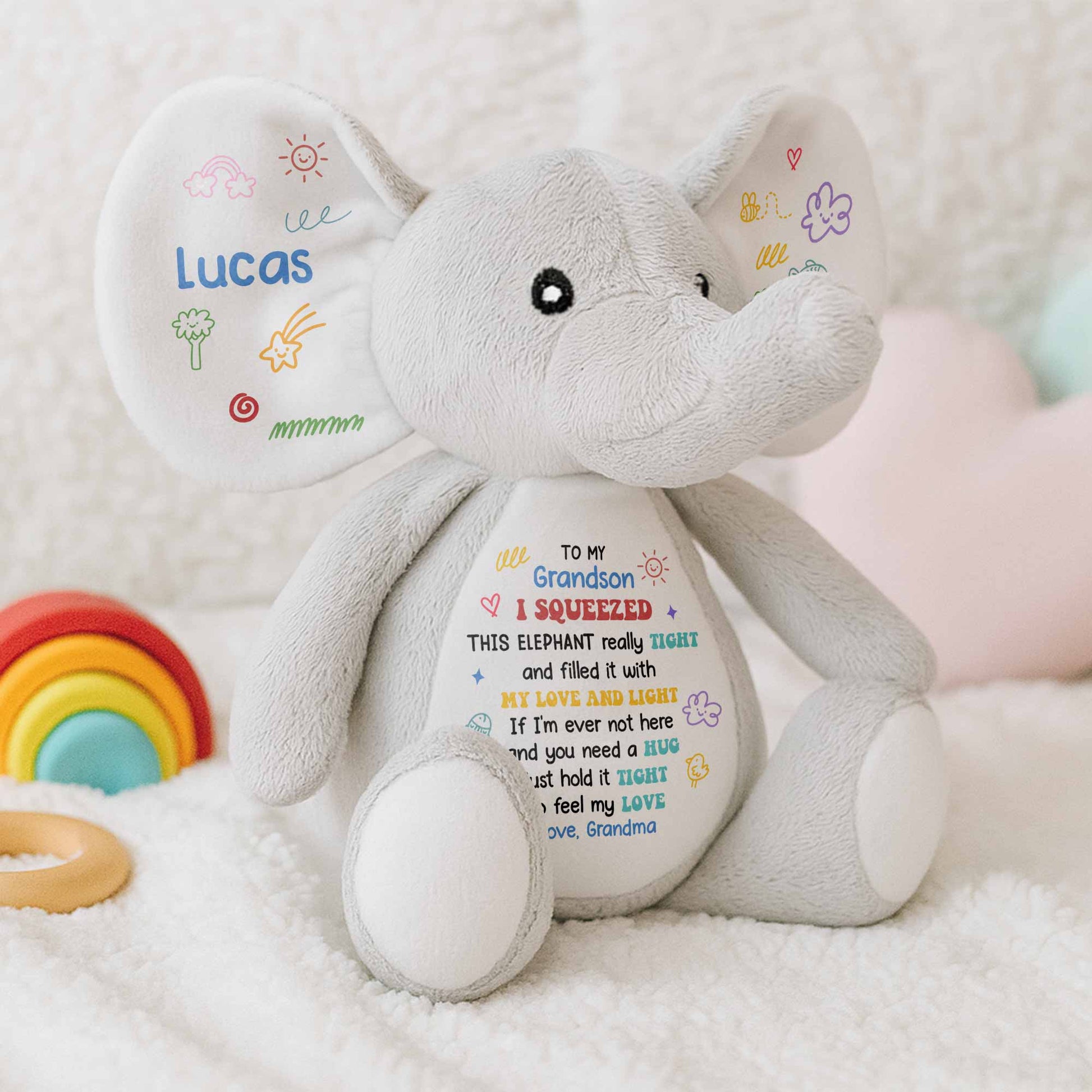 To My Grandson, Feel My Love Elephant With Hearts And Stars