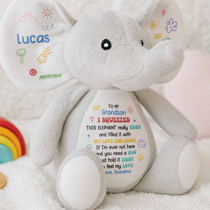 To My Grandson, Feel My Love Elephant With Hearts And Stars - Personalized Elephant Stuffed Animal, Elephant Doll - GRK085_ELEA