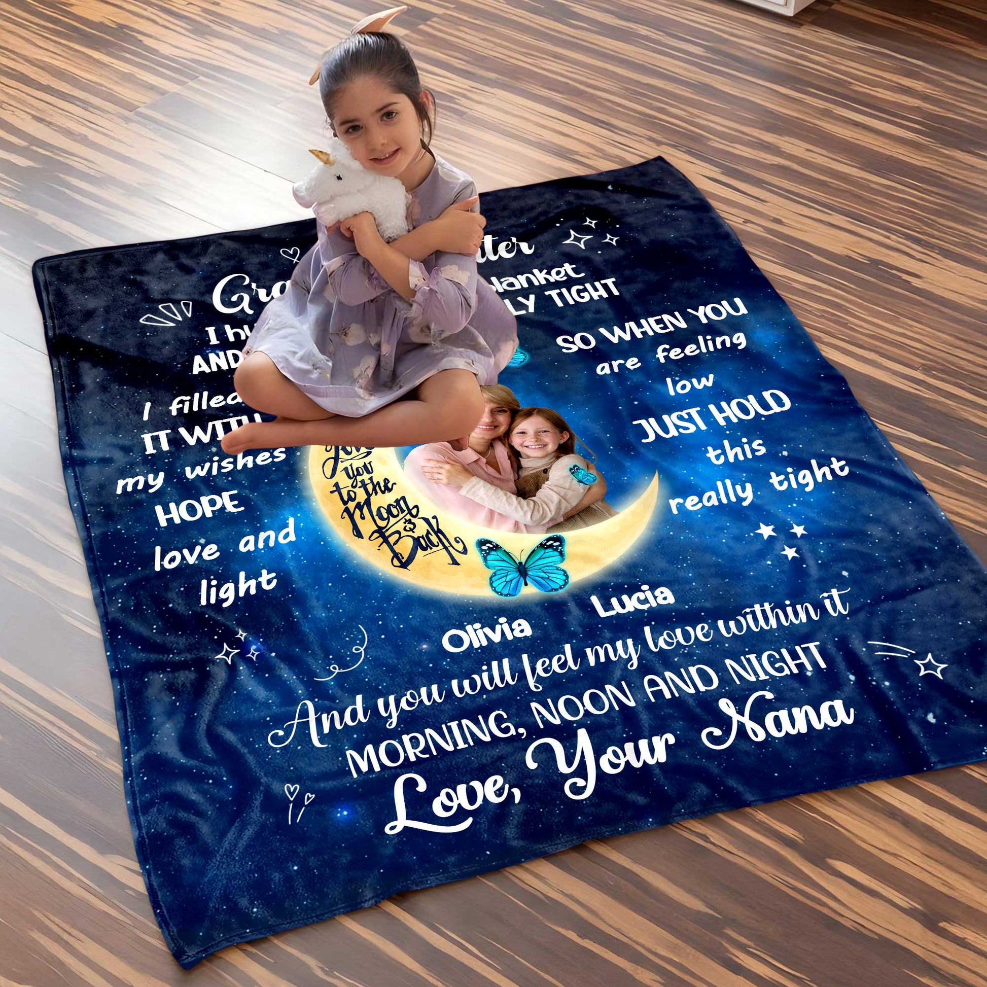 To My Granddaughter Hugged This Soft Blanket Moon And Stars