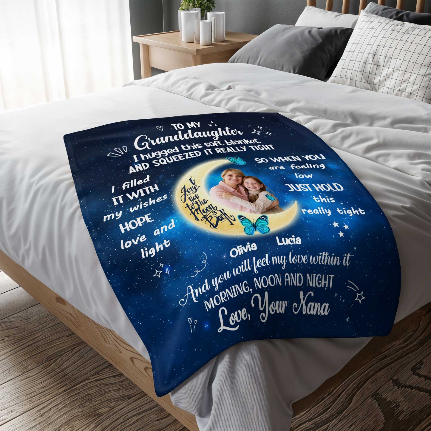 To My Granddaughter Hugged This Soft Blanket Moon And Stars