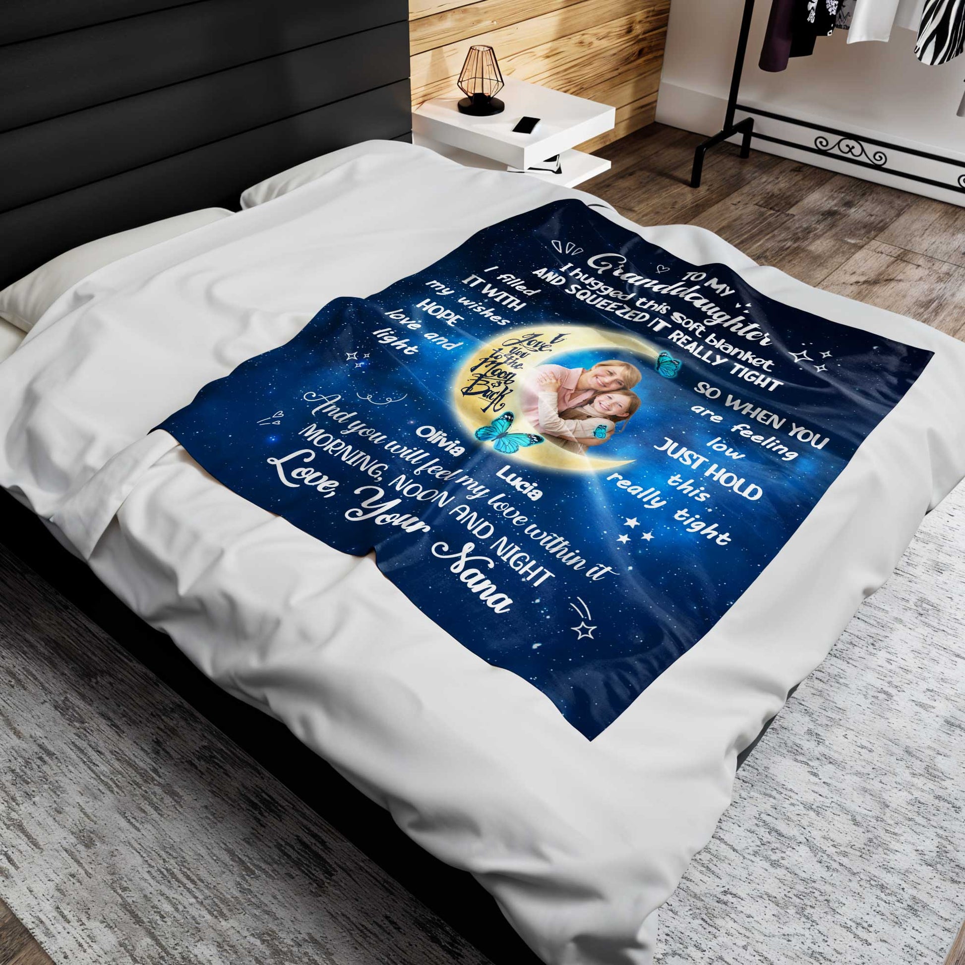 To My Granddaughter Hugged This Soft Blanket Moon And Stars
