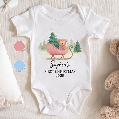 Baby's First Christmas With Teddy Bear and Sleigh