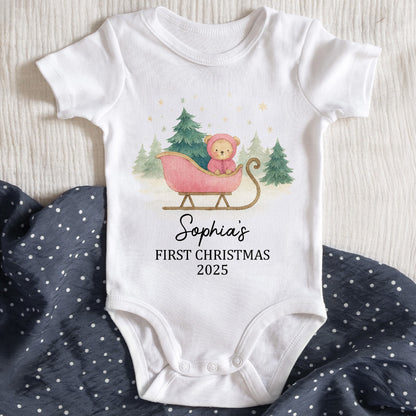 Baby's First Christmas With Teddy Bear and Sleigh