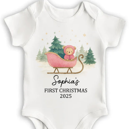 Baby's First Christmas With Teddy Bear and Sleigh