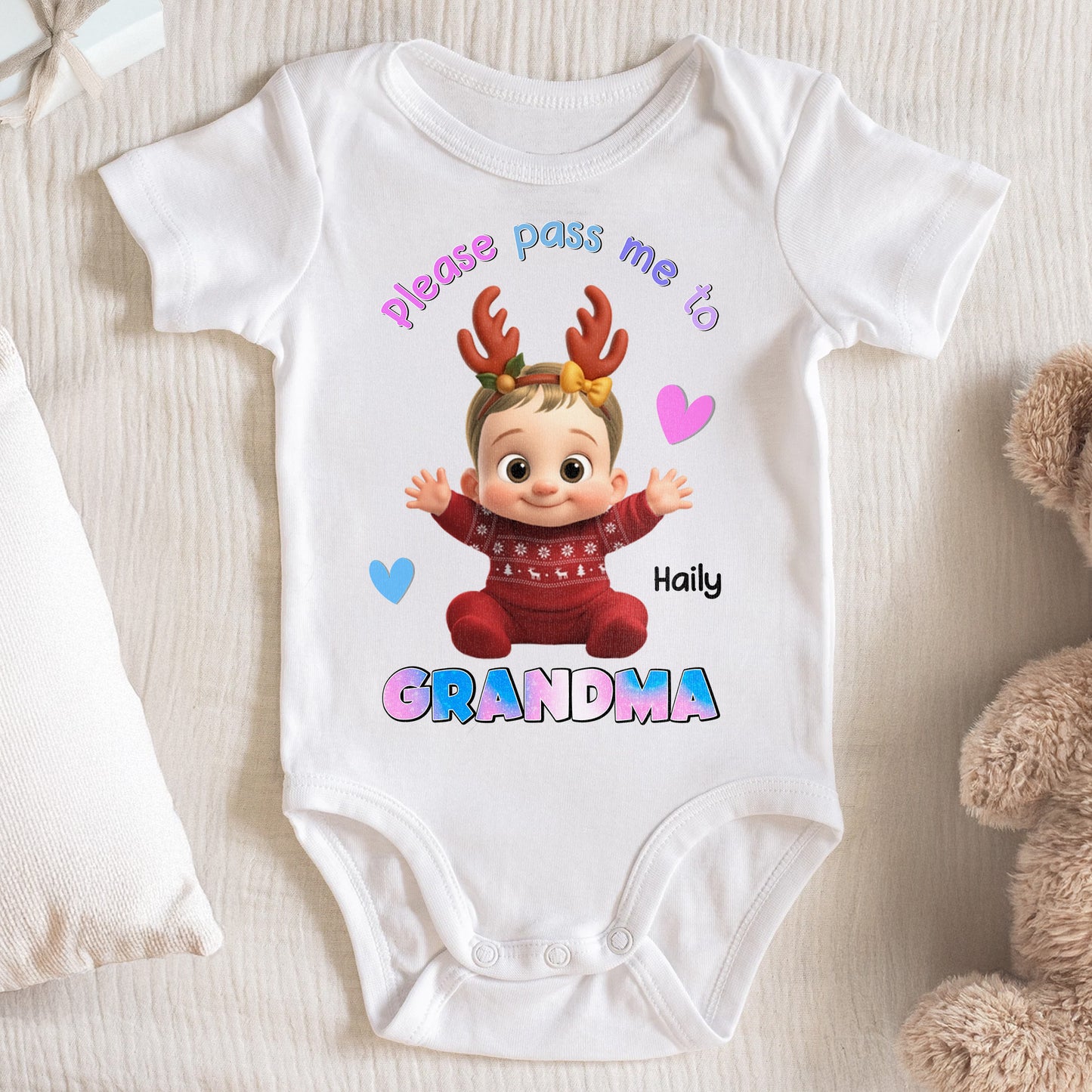 Please Pass Me To Grandma With Cute Baby And Reindeer Antlers