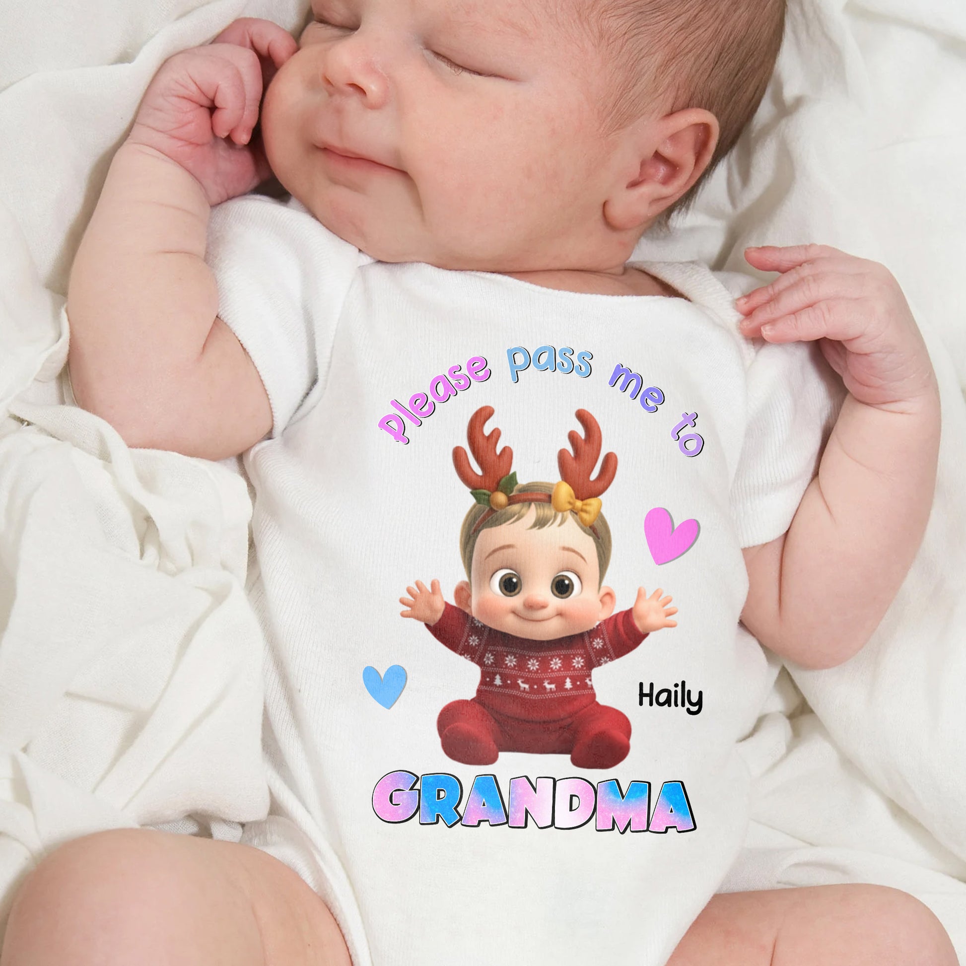 Please Pass Me To Grandma With Cute Baby And Reindeer Antlers