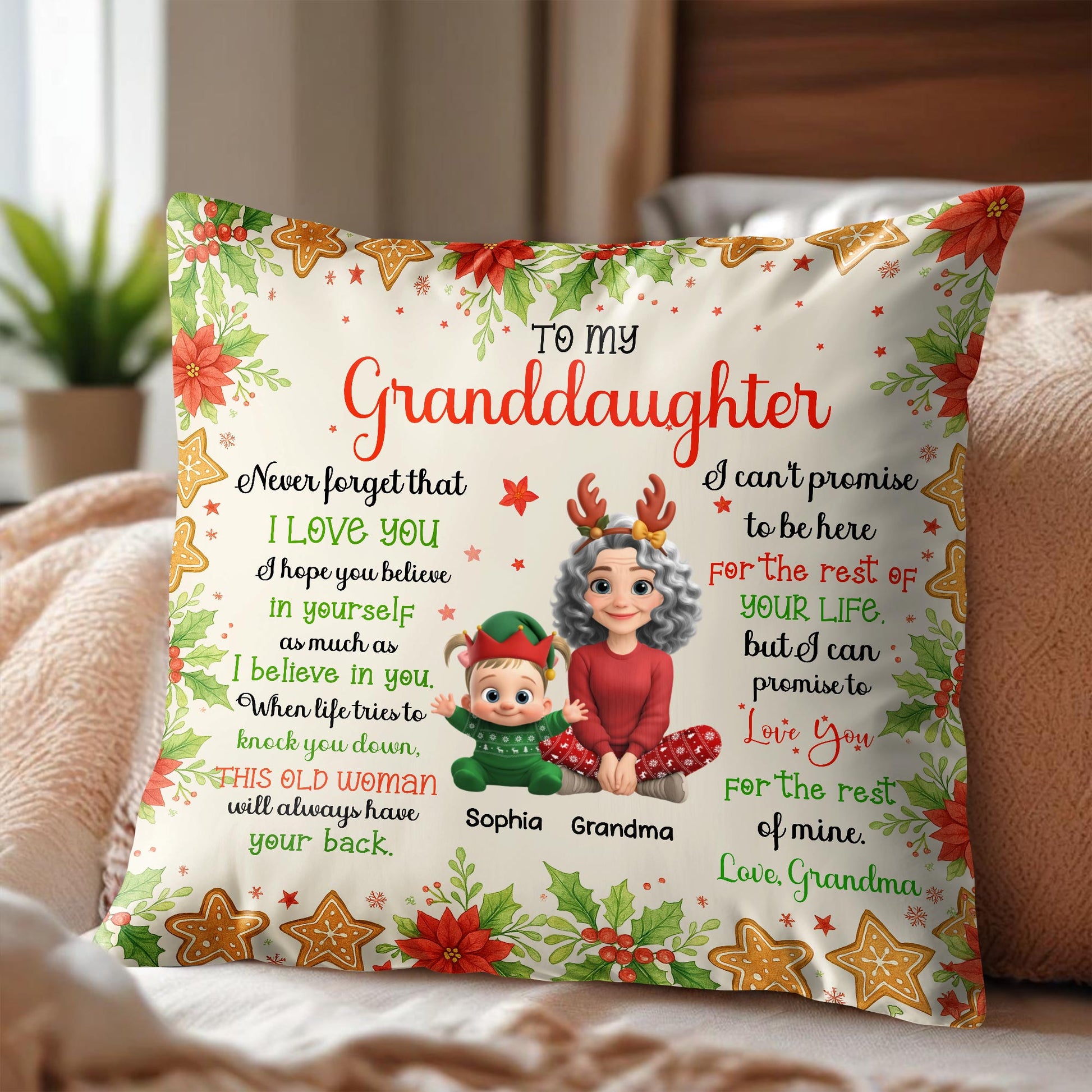 To My Granddaughter, Love Grandma, Flowers And Christmas Ornaments