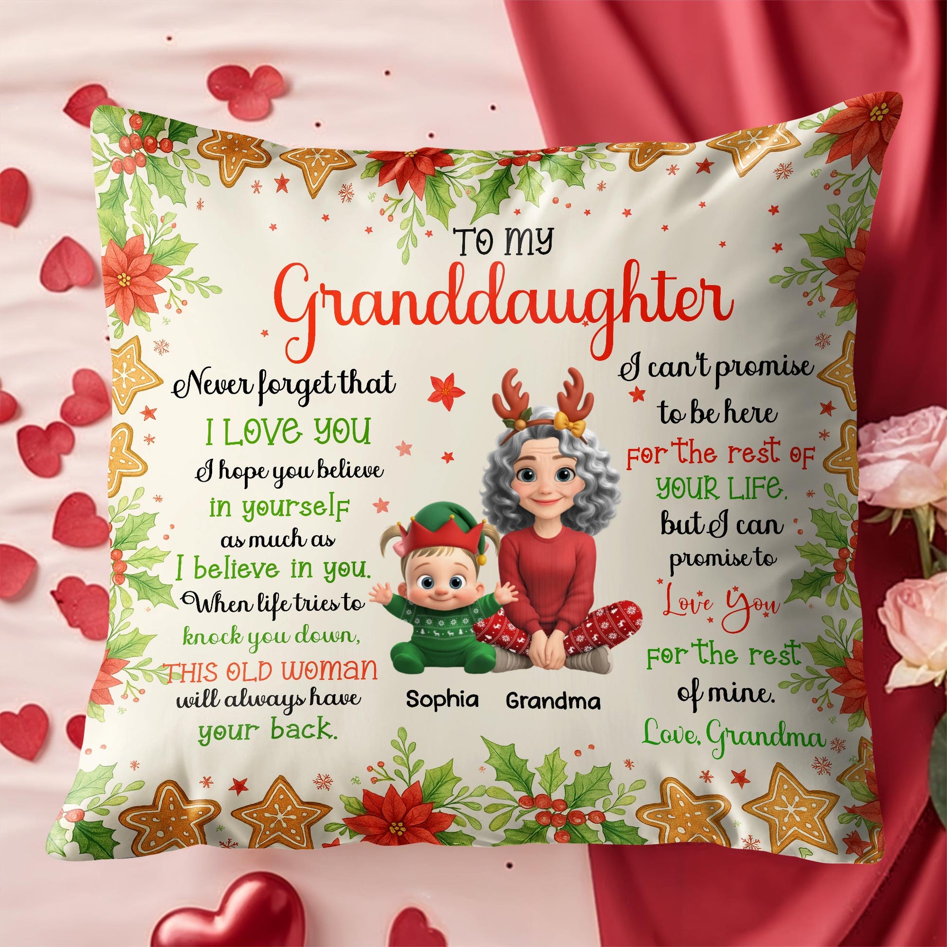 To My Granddaughter, Love Grandma, Flowers And Christmas Ornaments