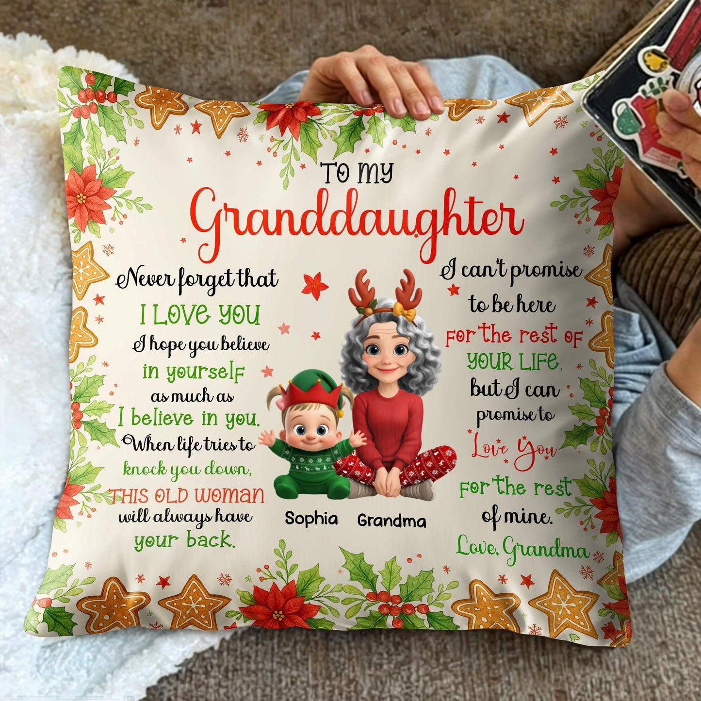 To My Granddaughter, Love Grandma, Flowers And Christmas Ornaments