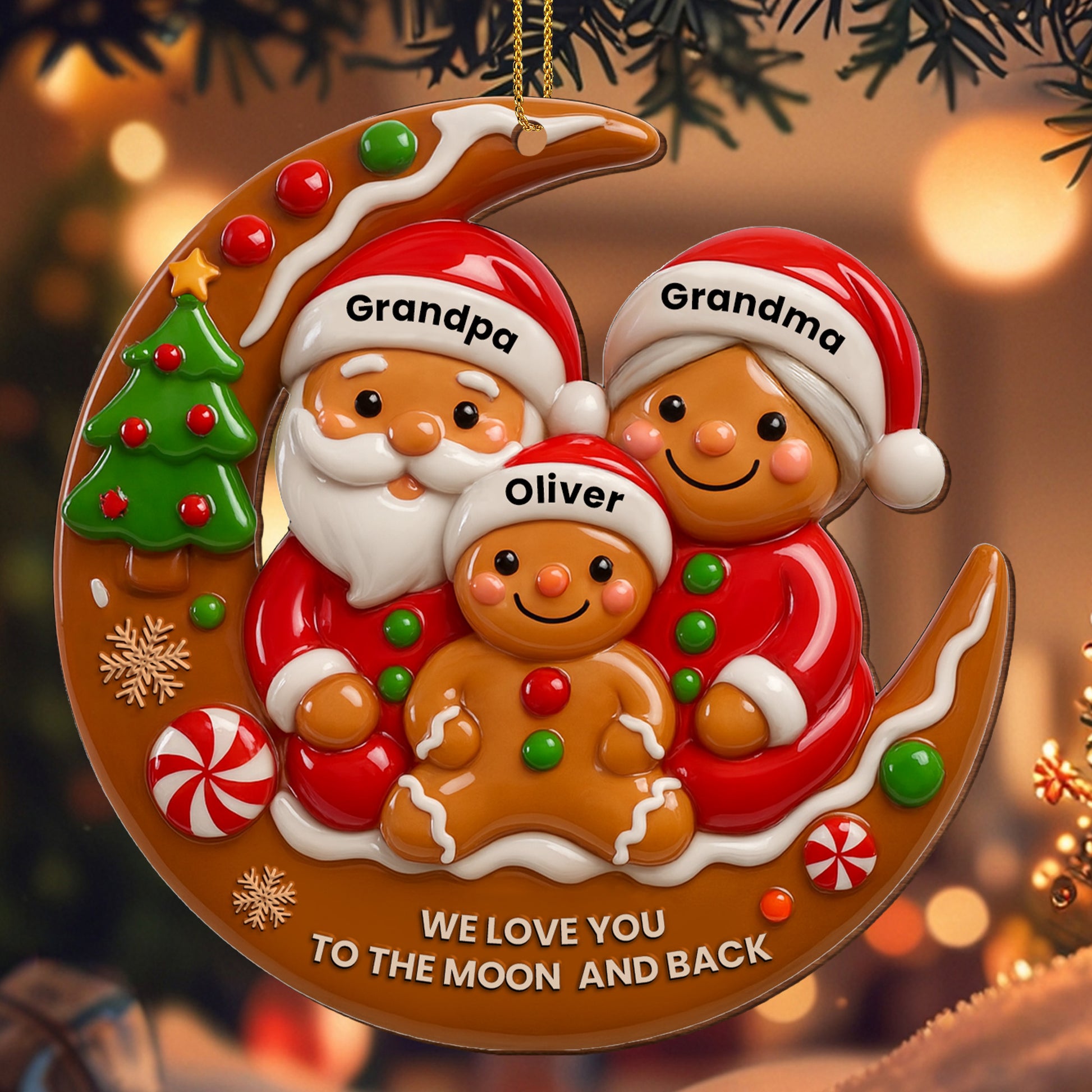 We Love You To The Moon And Back Santa And Gingerbread Ornament