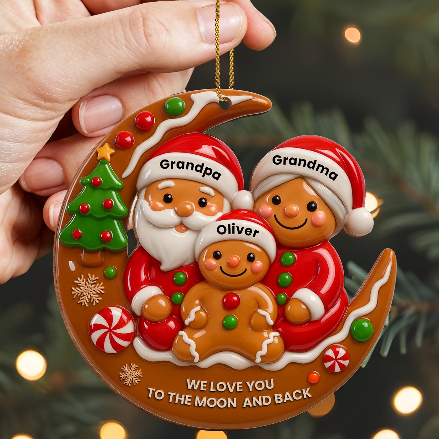 We Love You To The Moon And Back Santa And Gingerbread Ornament