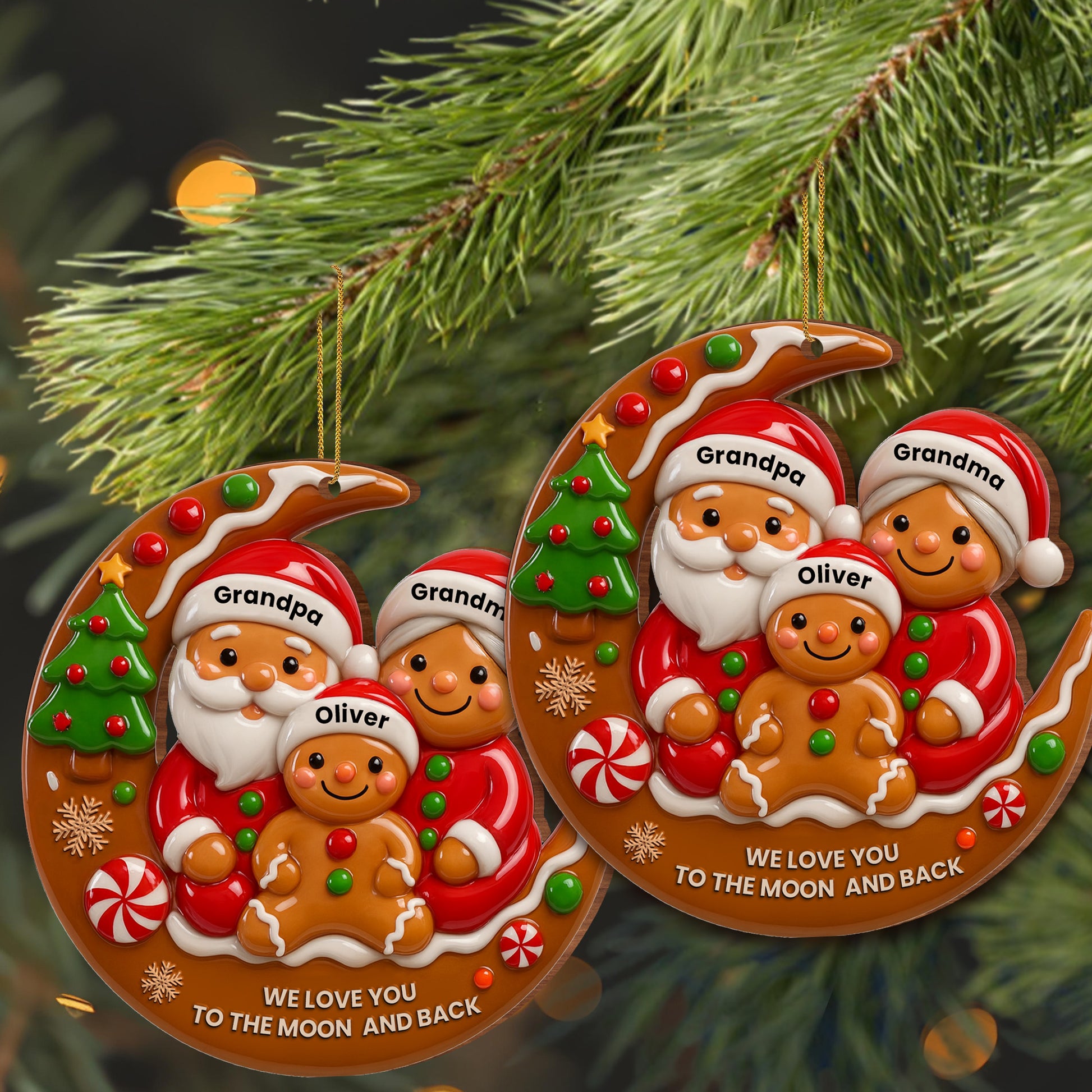 We Love You To The Moon And Back Santa And Gingerbread Ornament