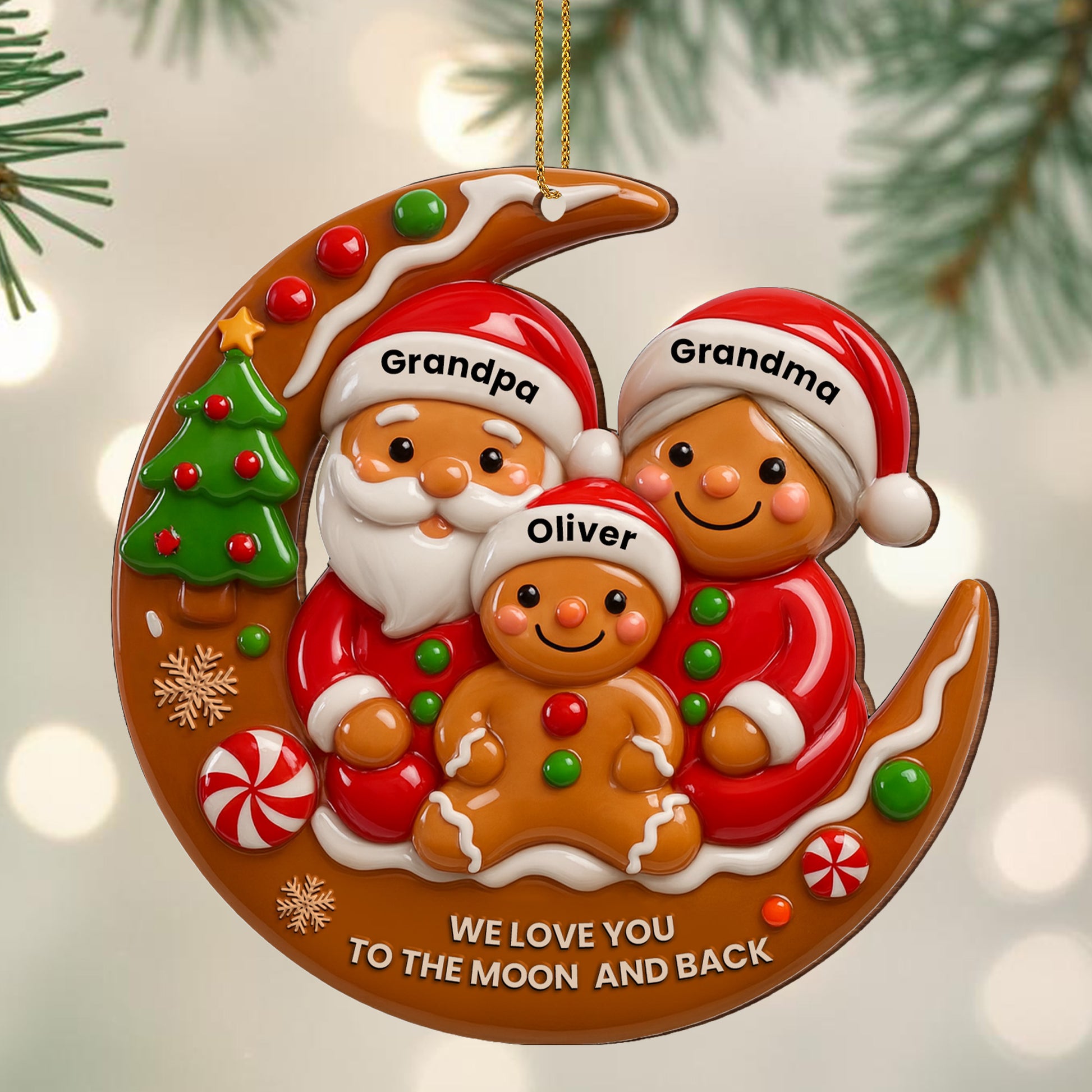 We Love You To The Moon And Back Santa And Gingerbread Ornament