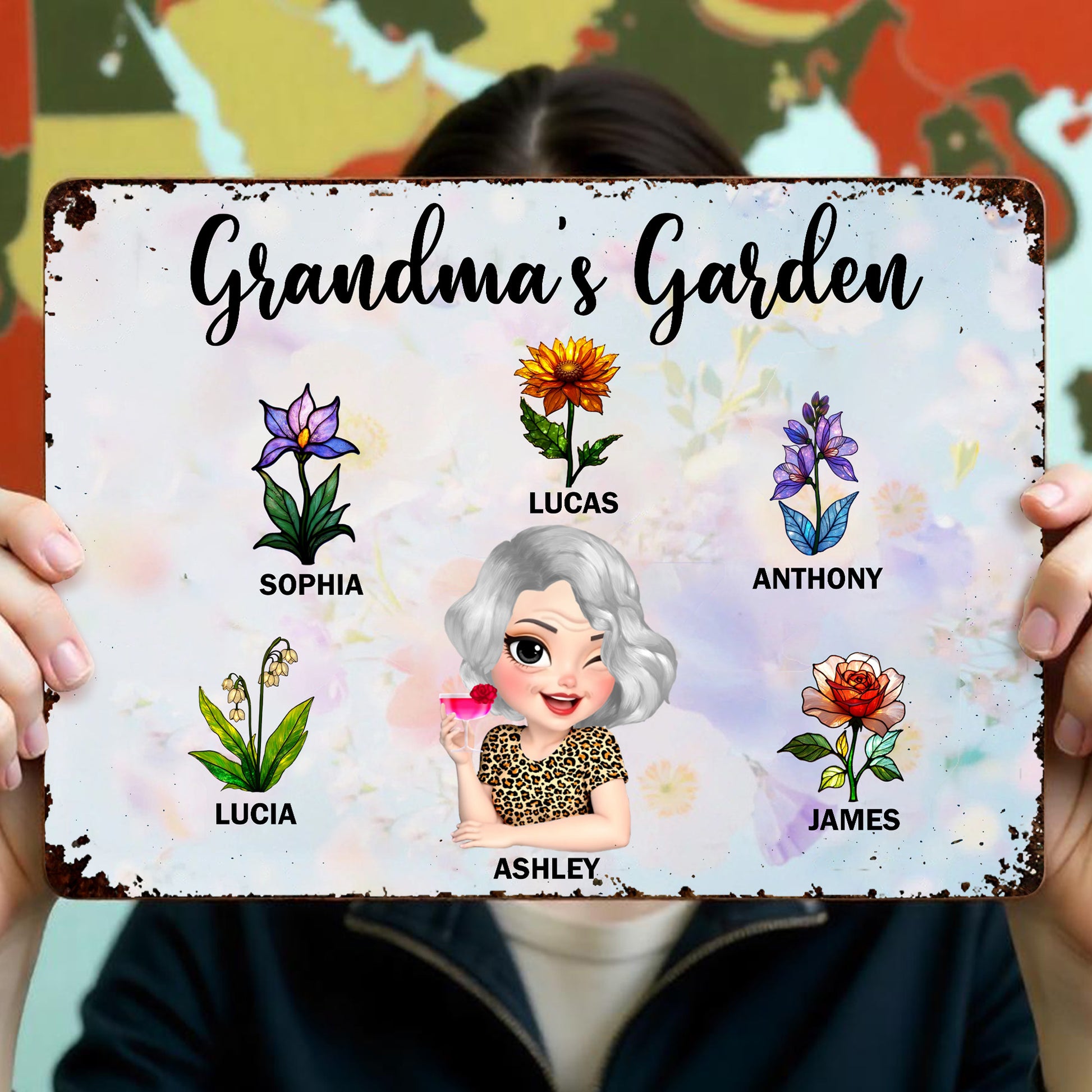 Grandma's Garden, Flowers and Cartoon Grandma
