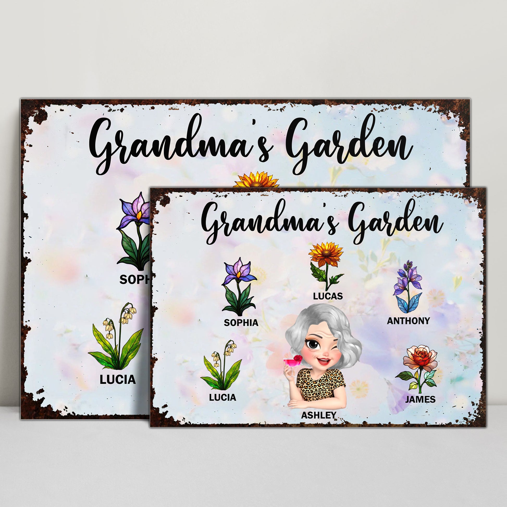 Grandma's Garden, Flowers and Cartoon Grandma