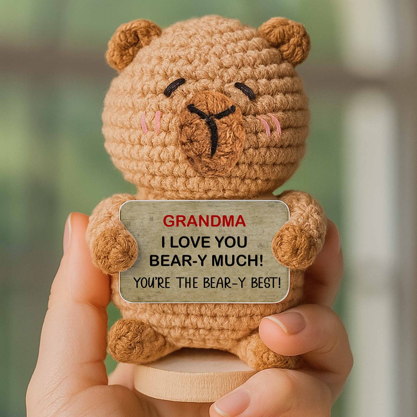 Grandma I Love You Bear-y Much Sunflower Bear And Duck - Crochet Doll With Custom Card - GRM013_CDOLL