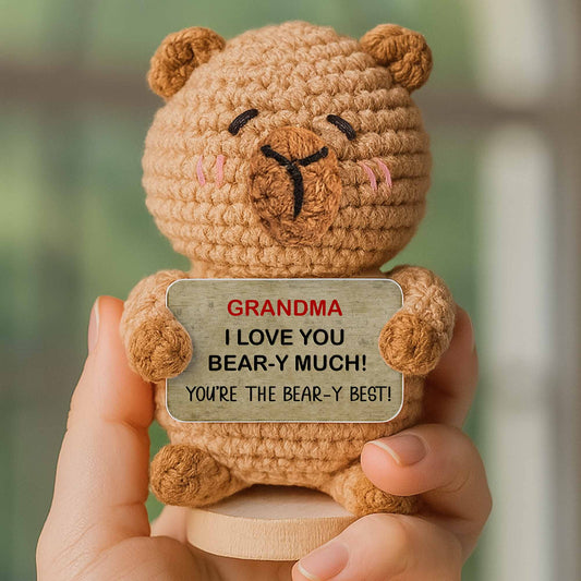 Grandma I Love You Bear-y Much Sunflower Bear And Duck - Crochet Doll With Custom Card - GRM013_CDOLL