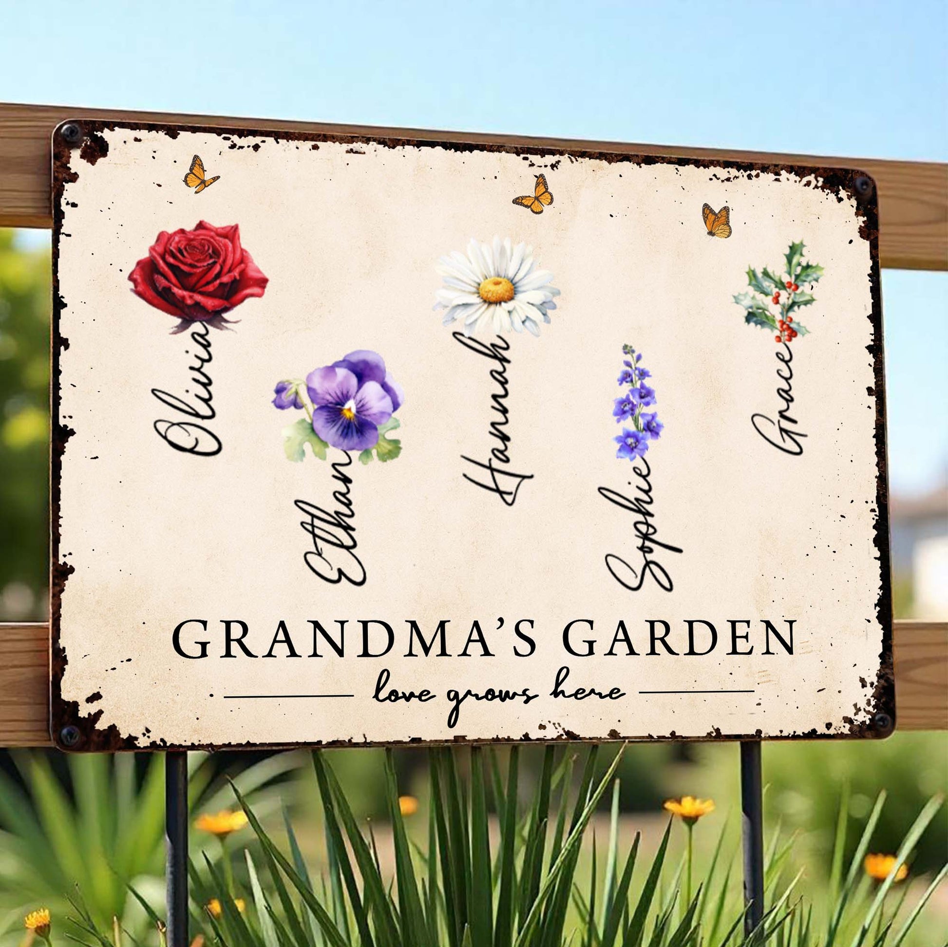Grandma's Garden Love Grows Here With Flowers And Butterflies