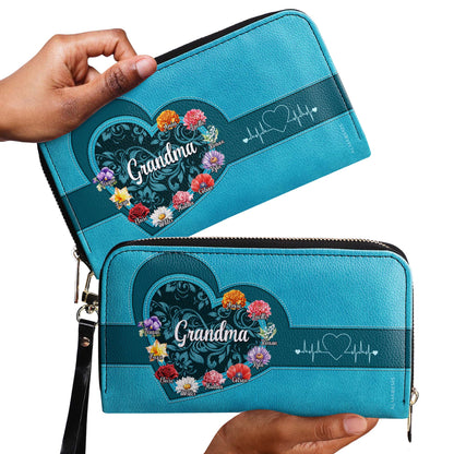 Abuela Love Hope Wisdom Floral Embroidered Heart Design - Personalized Custom Women Leather Wallet - GRM019_WW