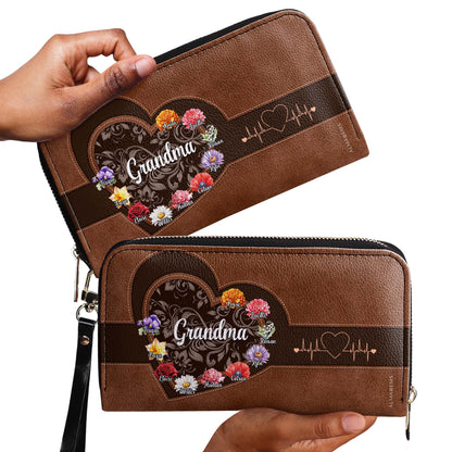 Abuela Love Hope Wisdom Floral Embroidered Heart Design - Personalized Custom Women Leather Wallet - GRM019_WW