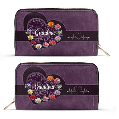 Abuela Love Hope Wisdom Floral Embroidered Heart Design - Personalized Custom Women Leather Wallet - GRM019_WW