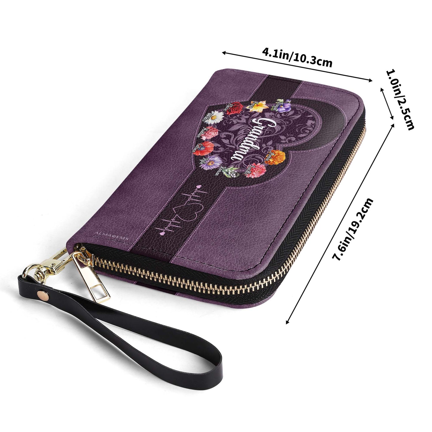 Abuela Love Hope Wisdom Floral Embroidered Heart Design - Personalized Custom Women Leather Wallet - GRM019_WW