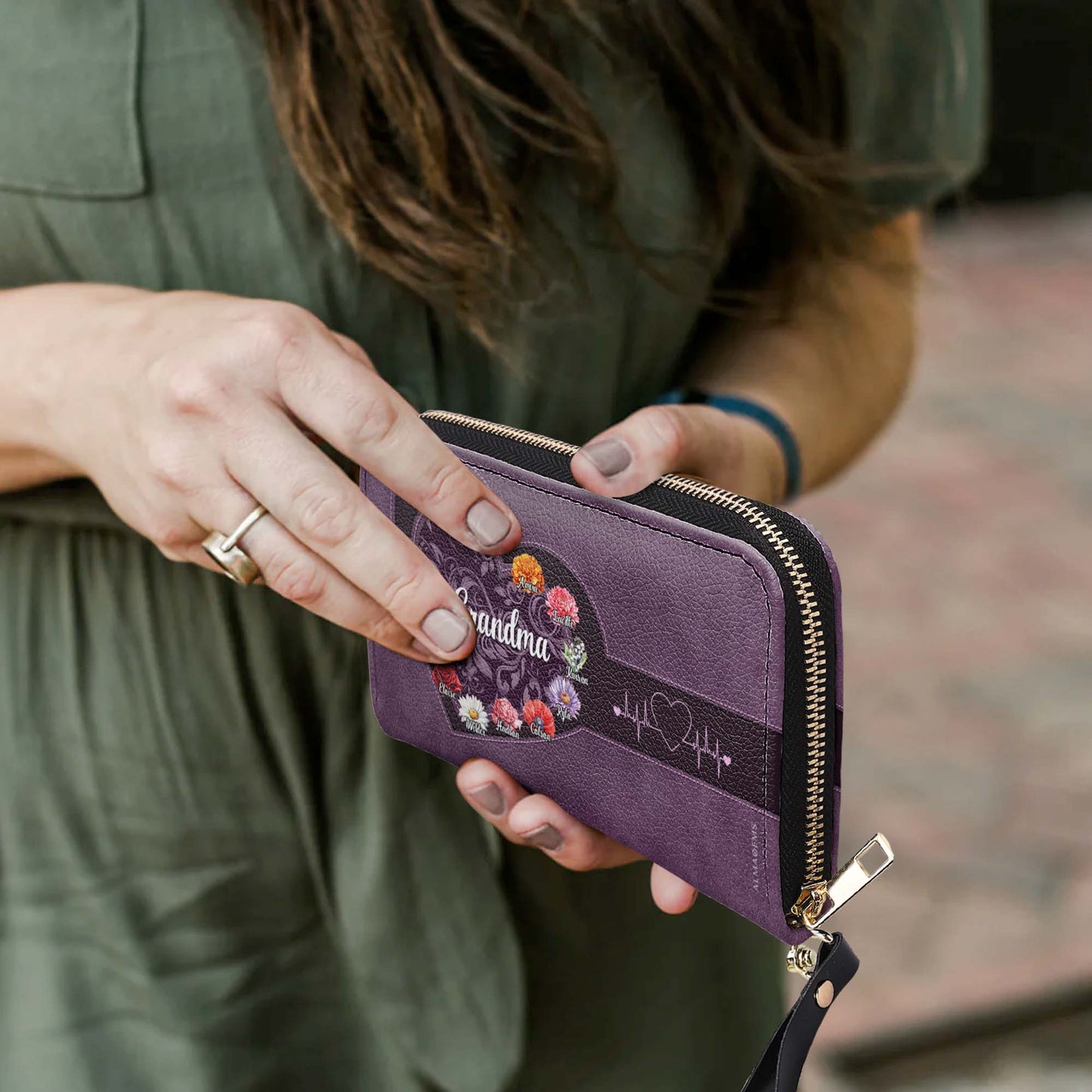 Abuela Love Hope Wisdom Floral Embroidered Heart Design - Personalized Custom Women Leather Wallet - GRM019_WW