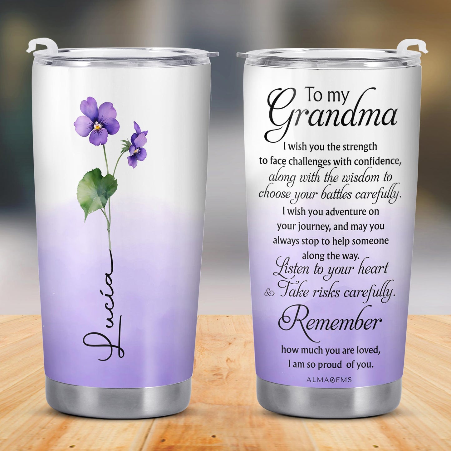 Grandma Gift Pansy Flower Tumbler - Personalized Custom Stainless Steel Tumbler 20oz 30oz - GRM022_TB