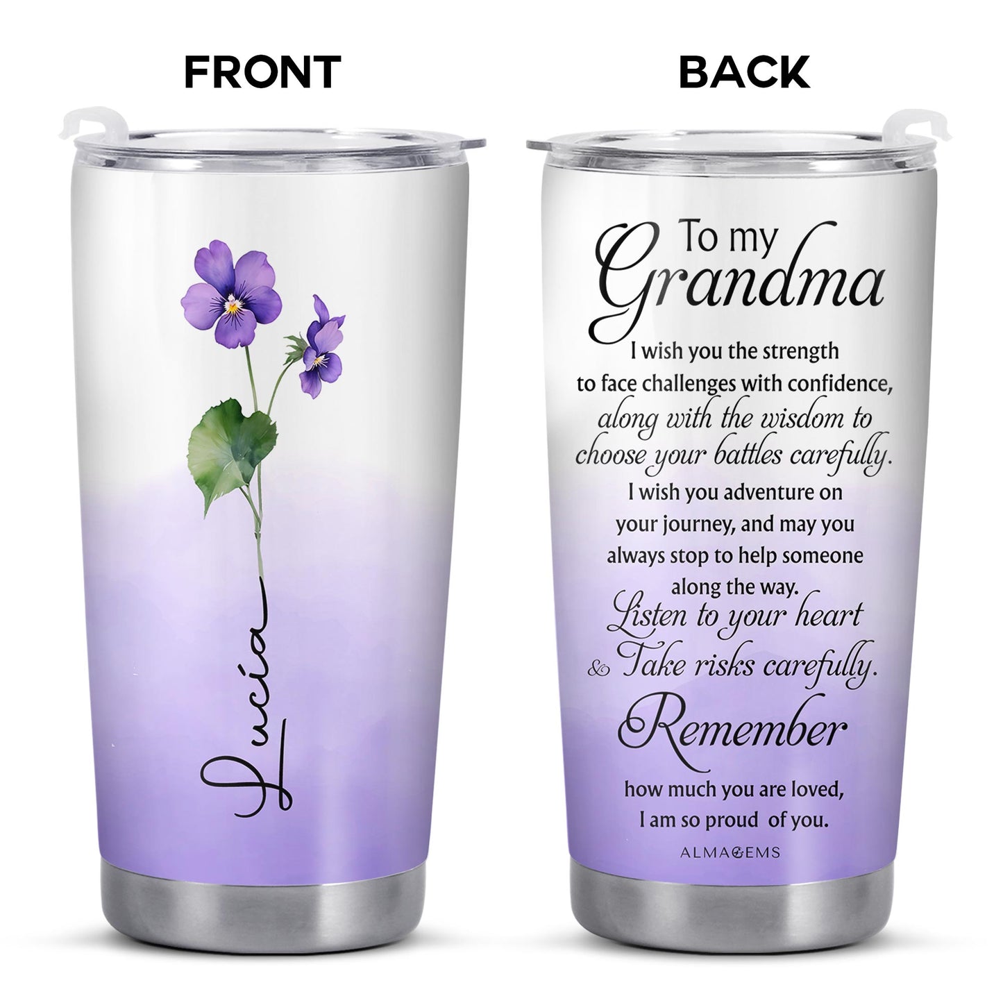 Grandma Gift Pansy Flower Tumbler - Personalized Custom Stainless Steel Tumbler 20oz 30oz - GRM022_TB