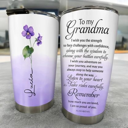 Grandma Gift Pansy Flower Tumbler - Personalized Custom Stainless Steel Tumbler 20oz 30oz - GRM022_TB