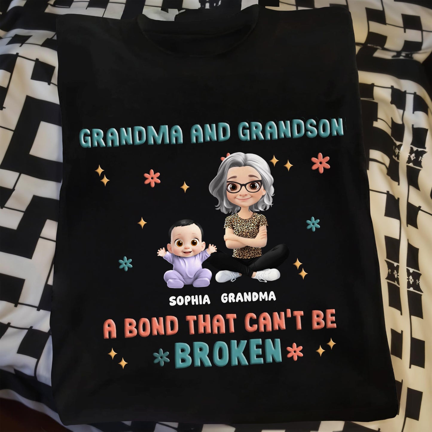 Grandma And Grandson A Bond That Can't Be Broken, Stars and Flowers