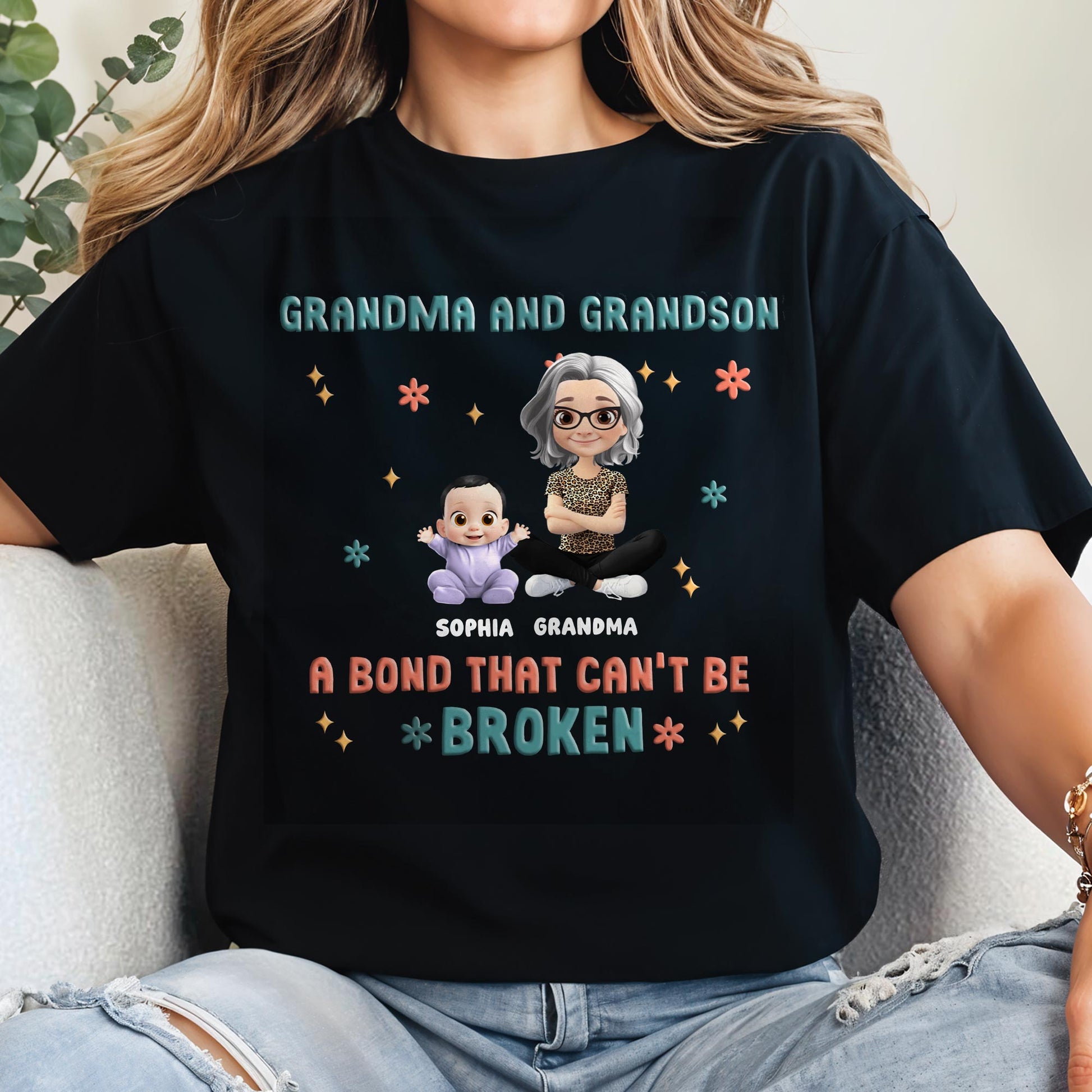 Grandma And Grandson A Bond That Can't Be Broken, Stars and Flowers