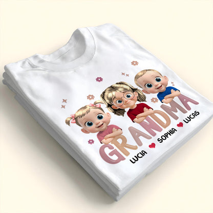 Grandma Lucia, Sophia, Lucas, Cartoon Children and Hearts