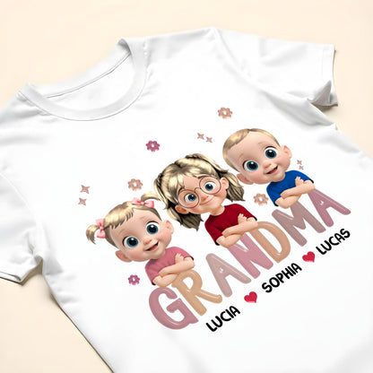 Grandma Lucia, Sophia, Lucas, Cartoon Children and Hearts