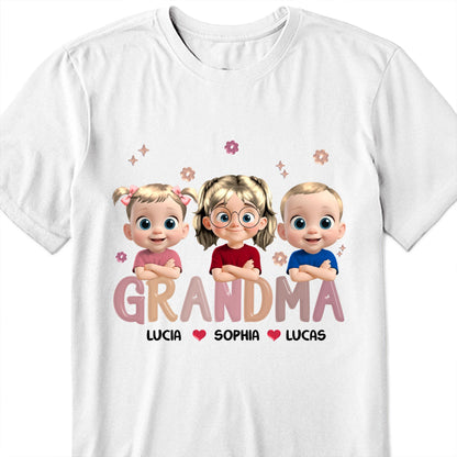 Grandma Lucia, Sophia, Lucas, Cartoon Children and Hearts